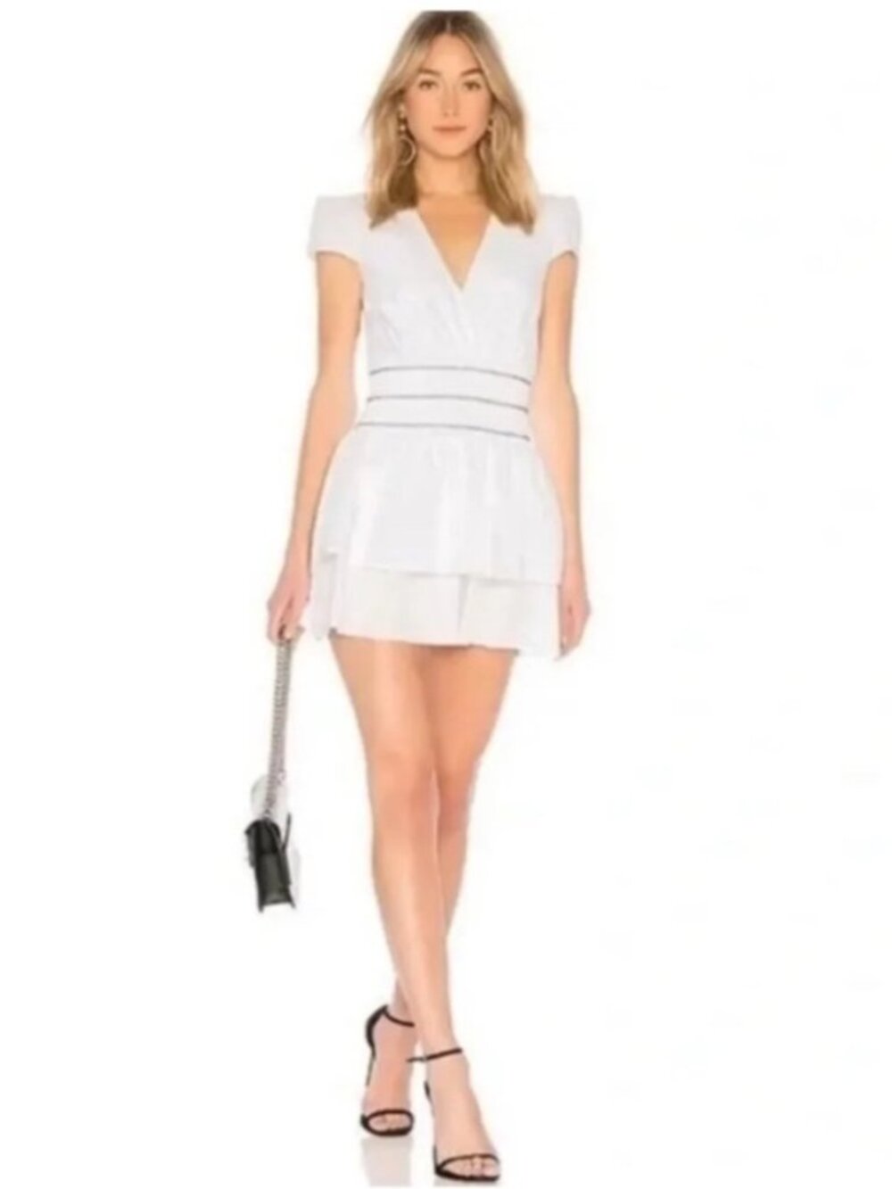 NEW Donna Mizani Cotton Lightweight Smocked Waist A-Line Mini Dress White Large